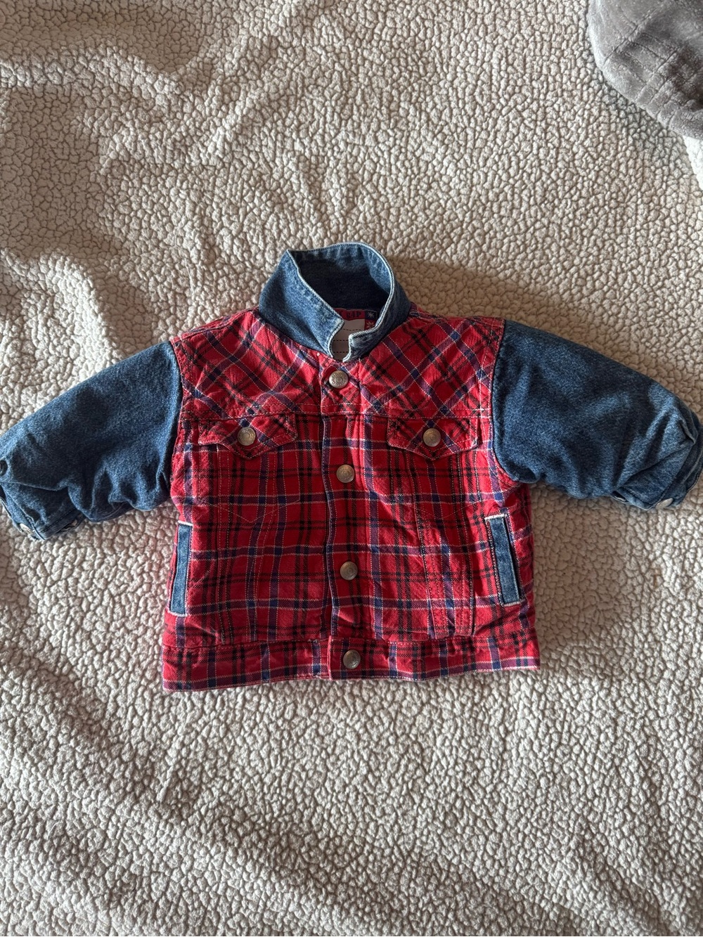 Baby GAP Vintage Red Plaid & Denim Quilted Jacket